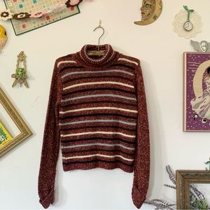 Y2K Stripped Turtleneck Sweater Blue and Burgundy ex-girlfriend made in canada